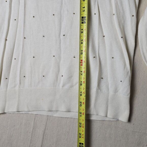 Banana Republic XS White Scoopneck Pullover Sweater Gold-Toned Popcorn Thread - Picture 5 of 11